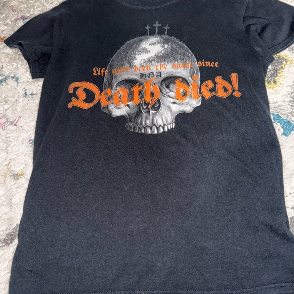Black Graphic Tee with Skull Design